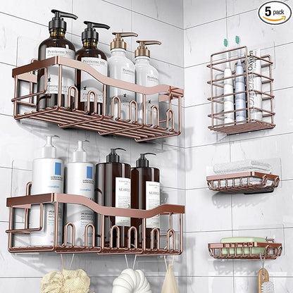 EUDELE 5-Pack Rustproof Stainless Steel Shower Caddy – No Drill Adhesive Bathroom Organizer with Large Capacity, Spacious Shower Shelves for Inside Shower, Kitchen & Home Decor Storage-XL Size