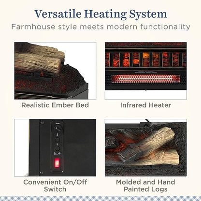 Country Living 23 inch Electric Log Set | Crackling Sound | 1000 Sq Ft Heater | Faux Logs Insert with Infrared Flames for Existing Fireplaces | Remote Control Included