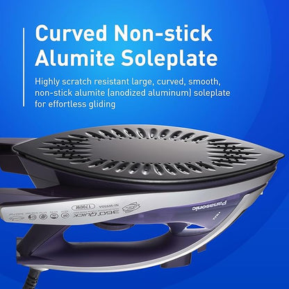 Panasonic Dry and Steam Iron with Alumite Soleplate, Fabric Temperature Dial and Safety Auto Shut Off – 1700 Watt Multi Directional Iron – NI-W950A, Purple