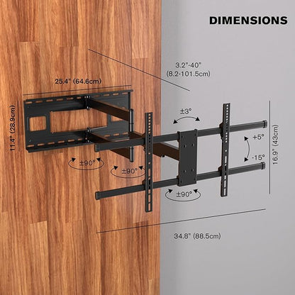 ProMounts Premium Articulating/Full Motion TV Wall Mount with 40 Inch Extendable Long Arm for TVs for 32-80 Inch LED, LCD Plasma Flat and Curved TV Screens, Holds Up to 110 lbs Max VESA 800x400.