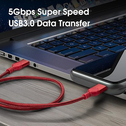 ROFICORD USB 3.0 Male to Male Cable, USB A to USB A High Speed Data Cord Compatible with Hard Disk Drive/Laptop Cooler/Set-top Box/DVD Player/TV/Camera and More (1 FT, Red)