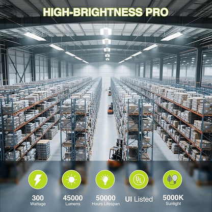 LED Linear High Bay Shop Light With Motion Sensor 300W, Larger Central Lighting Area, 45000LM, 120-277V, 0-10V, 5000K, Commercial Linear High Bay Led Shop Lights for Warehouse Industrial Garage , UL