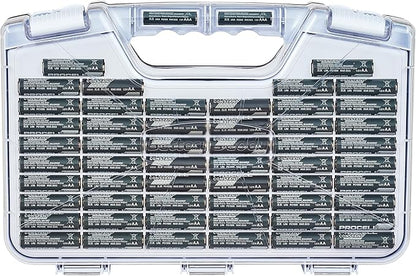 Ontel Battery Daddy Storage & Organizer Case with Tester, Stores & Protects Up to 180 Batteries, Double-Sided, Durable Design with Clear Locking Lid, Secure Latches & Portable Carrying Handle - White