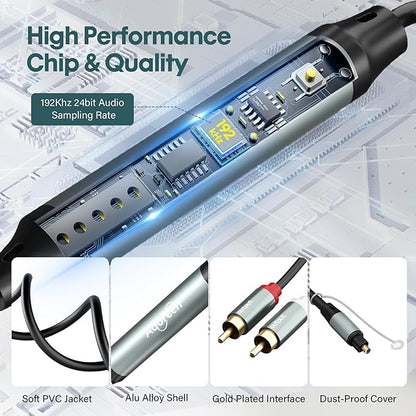 Adoreen Unidirectional SPDIF Toslink Optical Input to 2 RCA Output Adapter Cable 6 Ft, 192kHz DAC Digital to Analog Audio Converter for HDTV, DVD, Blu-Ray Players, Game Consoles-NOT RCA to Optical