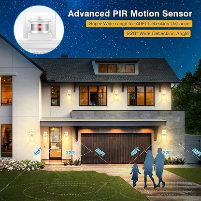 VIANIS 2 Pack Motion Sensor Outdoor Wall Lantern, White Dusk to Dawn Outdoor Lighting Wall Mount, Anti-Rust Waterproof Exterior Light Fixture with Tempered Glass for House Front Porch Garage Entryway