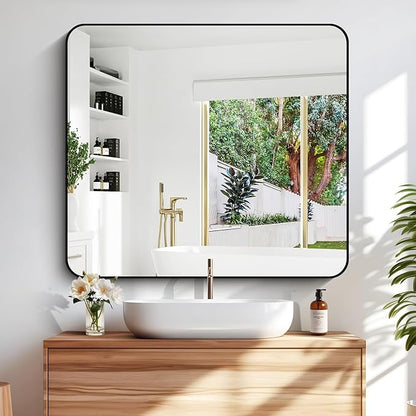 40" x 36"Bathroom Mirror, Matte Black Wall Mirror with Metal Frame, Decorative Rectangular Vanity Mirror for Bedroom Bathroom Living Room Entryway (Horizontal/Vertical)