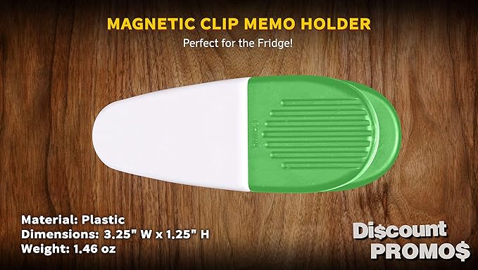 10 Magnetic Memo Holders Set - Large Clip, Plastic - White Green
