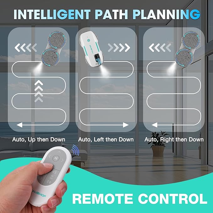 HAUSHOF Robot Window Cleaner with 3800Pa Suction, Auto Water Spray, AI Path Planning & Edge Detection, Remote Control for High-Rise Window, Glass Door