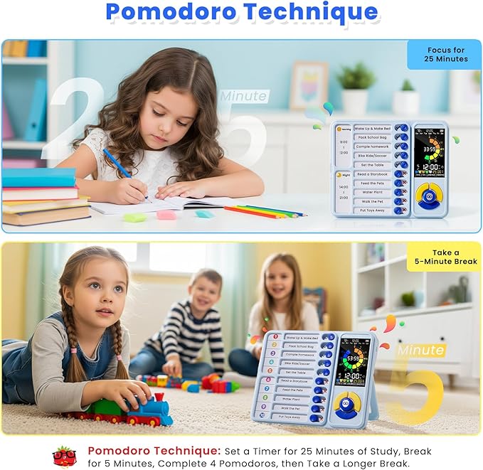 Mooking 5-in-1 Visual Timer, ADHD Tool for Kids|Adults, Visual Schedule for Kids with Autism, 12/24 Task Timer & Chore Chart Board, ADHD Tools with Daily Checklist for Home, School, Classroom - Blue