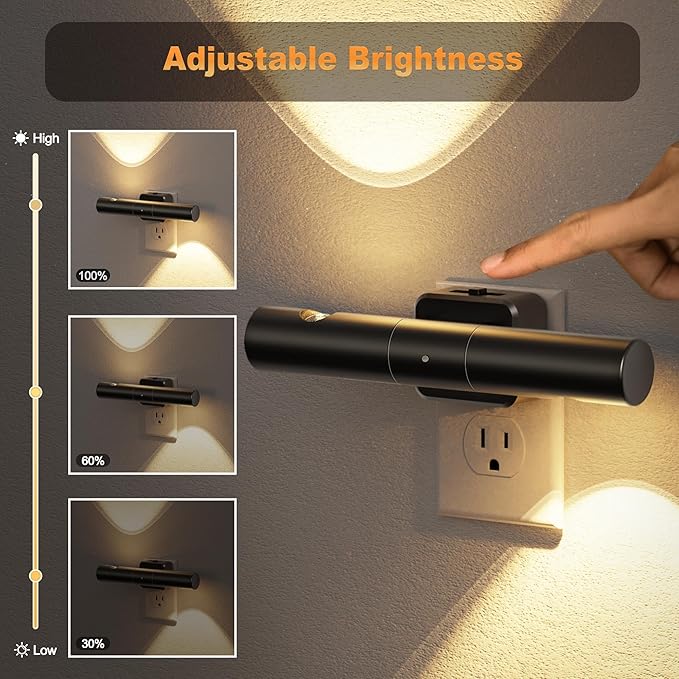 JandCase LED Night Light, Modern Night Lights Plug into Wall, Soft White 3000K,0-100LM Adjustable Brightness with Dusk-to-Dawn Sensor, Dimmable Night Lights for Bathroom, Hallway, Bedroom,Stairway