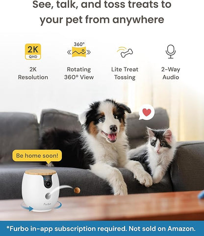 Furbo Mini 360° [Subscription Required] New 2K QHD Pet Camera - Unlock w/Paid Plan: Dog & Cat Safety Alerts, Rotating Treat Toss w/ 2-Way Speaker Smart Cam (Low Risk, 3mo Min. Cancel Anytime)
