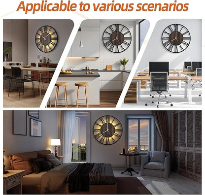 LEIKE Large Wall Clocks with Night Light Battery Operated,Silent Non Ticking,Rustic Modern Big Wood Clock for Living Room, Bedroom,Kitchen,Farmhouse,Office,Home Decor-20 Inch(Roman Numerals)