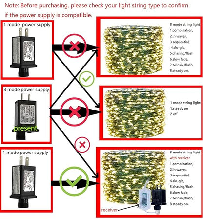 2 PCS 8 Mode Light LED Transformer 30V LED Controller Class 2 Power Supply,Transformer US Plug Adapter Replacement for String Light, not Fit 8 Mode with Control Box and 1 Mode String Light