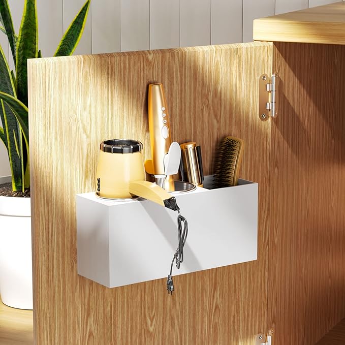 NIUBEE Wall Mount Hair Styling Tool Organizer - Bathroom Cabinet Holder for Blow Dryers, Flat Irons, Curling Irons - White