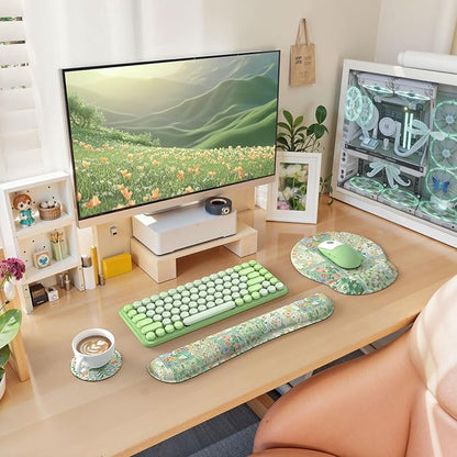 iLeadon Mouse Pad with Wrist Support, Wrist Pad for Keyboard, Ergonomic Mouse Pad Set for Office Home(Green Floral)