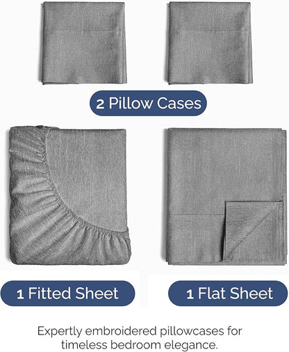 Full Size 4 Piece Sheet Set - Comfy Breathable & Cooling Bed Sheets Set - Hotel Luxury Bedding for Women, Men, Kids, Teens, Boys & Girls - Deep Pockets, Soft & Wrinkle Free - Grey (Heathered Sheets)