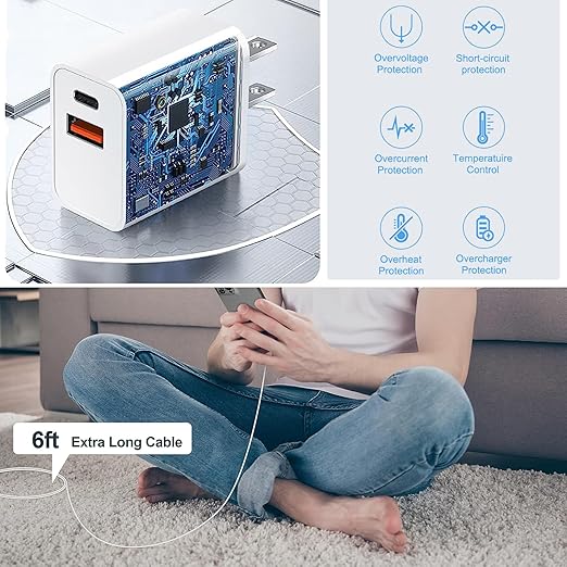 iPhone Fast Charger,[MFi Certified]2Packs 20W Dual Port PD/QC3.0 USB C Wall Charger with 6FT USB C to Lightning Cable Data Sync Cord For Apple iPhone 14 13 12 11 Pro Max X Xr Xs Max 8Plus, AirPods Pro