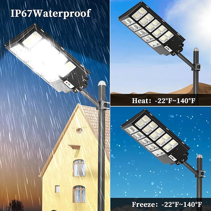Ofuray Of-6000W Solar Street Lights Outdoor,400000Lm Solar Streets Light Parking Lot Lights Commercial Dusk to Dawn, 6500k Waterproof Led with Remote Control Motion for Street,Court,Barn