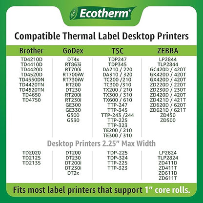 3" x 2" Thermal Labels | 4 Rolls | 2940 Labels | fits Zebra, Munbyn, Rollo, Godex, Arkscan, iDPRT, Offnova Thermal Label Printers and More | Blank White Adhesive Stickers by Ecotherm