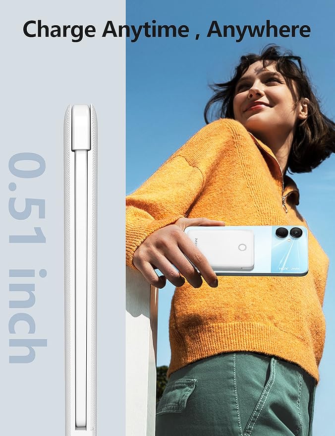 6000mah Ultra Slim Built in Cables Power Bank, Card Size Built in USB C Cords Battery Pack Portable Charger for Phones, 3 Output External Battery Pack Compatible with iPhone, 2-Pack White & Purple
