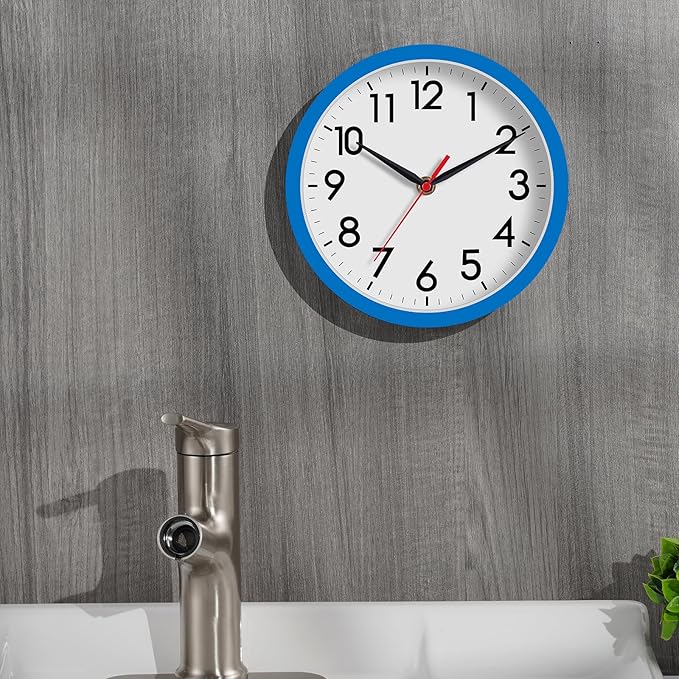 AKCISOT Wall Clock 8 Inch Silent Non-Ticking Modern Clocks Battery Operated - Analog Small Classic for Office, Home, Bathroom, Kitchen, Bedroom, School(Blue)
