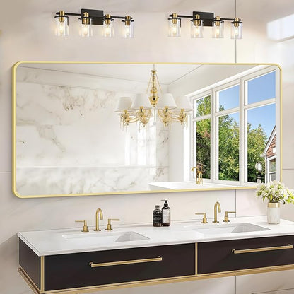 30"x60" Gold Bathroom Mirror, Large Rectangle Mirror, Rectangular Wall Mirror, Rounded Corner Vanity Mirror with Aluminum Metal Frame for Bathroom Bedroom Living Room
