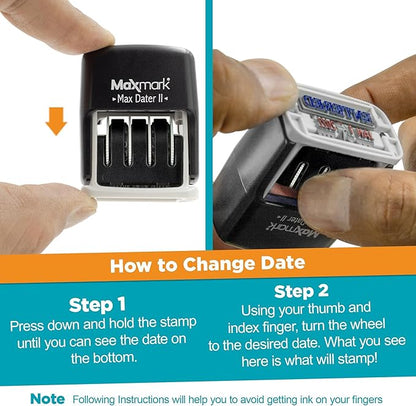 MaxMark Self-Inking Rubber Date Office Stamp with Scanned Phrase & Date - Blue Ink (Max Dater II), 12-Year Band