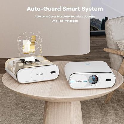 Projector-4K Built-in Google TV|2000 ANSI|Auto Lens Cap&4D Keystone|Auto Focus|Voice Control Smart Portable Projector with WiFi6 and Bluetooth, Sovboi Outdoor Projector for Steaming APPs Home Theater