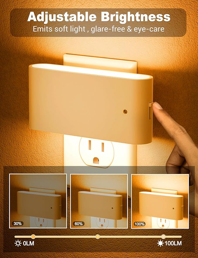 JandCase LED Night Lights Plug into Wall, Amber Night Light with Dusk to Dawn Light Sensor, Dimmable Night Light Plug in [2 Pack], 1800K Amber Nightlight for Bedroom Hallway Kids Room Kitchen