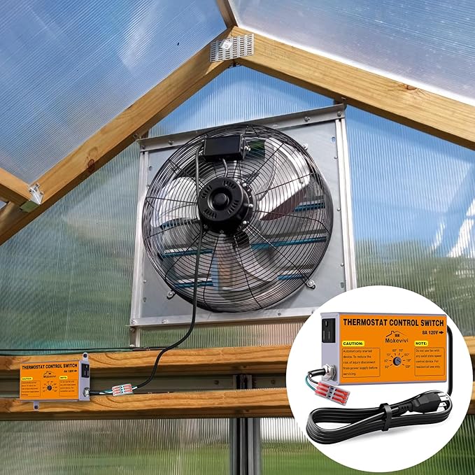 Attic Fan Thermostat-Control: with Socket and Wire Connector, Can Be Connected to Two Fans, Replacement Thermostat with Overload Protector, Temperature Controlled Exhaust Fan for Workshop, Greenhouse