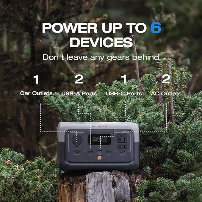 EF ECOFLOW Portable Power Station RIVER 2, 256Wh LiFePO4 Battery/ 1 Hour Fast Charging, 2 Up to 600W AC Outlets, Solar Generator (Solar Panel Optional) for Outdoor Camping/RVs/Home Use