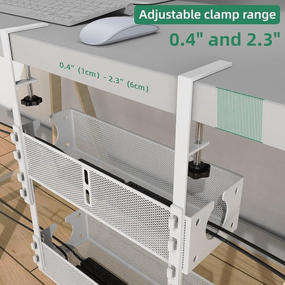 Multi-Model Under Desk Cable Management 2 Pack Metal Under Desk Wire Management Tray Clamp Mount Under Table Cord Management No Damage The Desk White