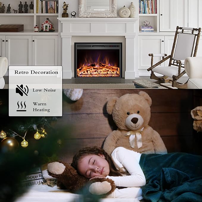 Electric Fireplace, 33" Electric Fireplace Inserts, Recessed Fireplace Heater with Remote Control, Adjustable Flame Colors, Timer&Overheating Protection, 750/1500W