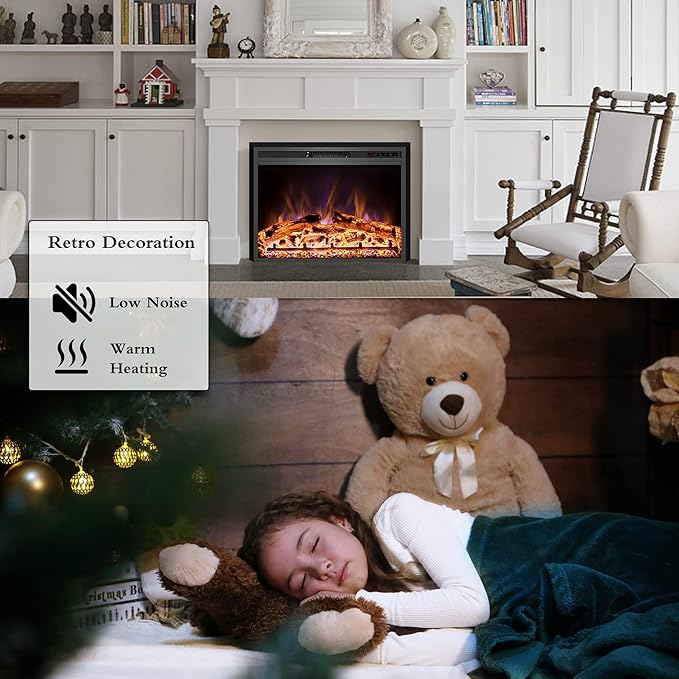 Electric Fireplace, 40" Electric Fireplace Inserts, Recessed Fireplace Heater with Remote Control, Adjustable Flame Colors, Timer&Overheating Protection, 750/1500W