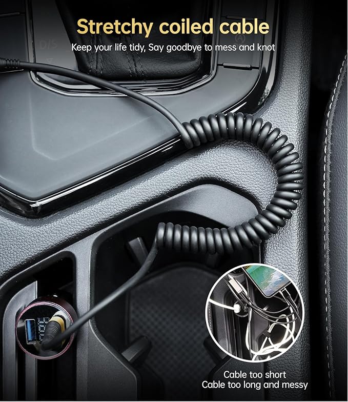 USB C Cable Fast Charging, 2Pack 3ft Coiled USB A to Type C Charge Cord for Car USB-C Charging Cable Compatible with iPhone 17/16/15/Pro/Samsung Galaxy S20 S10 Note 10 and Other USB C Devices-Gold