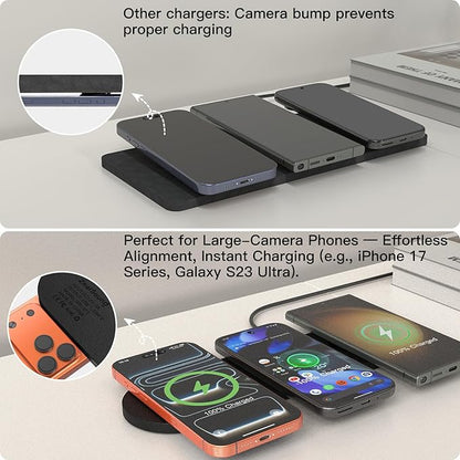 ZealSound Wireless Charging Pad,Triple Wireless Charger Pad Multiple Devices Compatible with iPhone Phone New AirPods Galaxy Buds Ultra-Slim PU Leather Wireless Charging Mat for Smartphone Phone Black