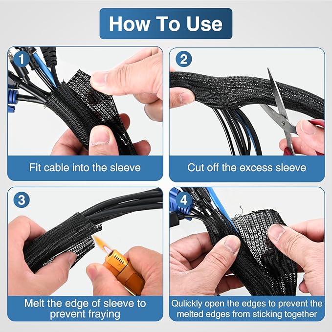 Nilight Cable Sleeve, 10ft-1inch Cord Management Sleeves, Braided Sleeving, Split Self Wrapping Wire Loom for Computer Electrical Automotive Harness Protector Organizer, Black