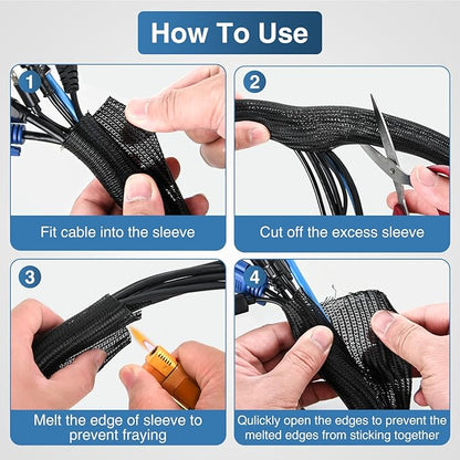 Nilight Cable Sleeve, 10ft-1inch Cord Management Sleeves, Braided Sleeving, Split Self Wrapping Wire Loom for Computer Electrical Automotive Harness Protector Organizer, Black