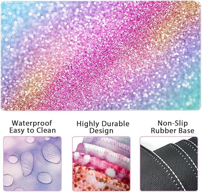 Large Keyboard Mouse Pad Set, Extended Mouse Pad+Keyboard Wrist Rest Support, Memory Foam Ergonomic Easy Typing, 4Pcs (35.4×15.9 in) Desk Pad Set for Home Office Study Game - Colorful