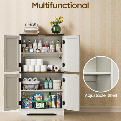 Farmhouse Floor Storage Cabinet with Adjustable Shelves, Rustic Style for Bathroom, Kitchen, Living Room