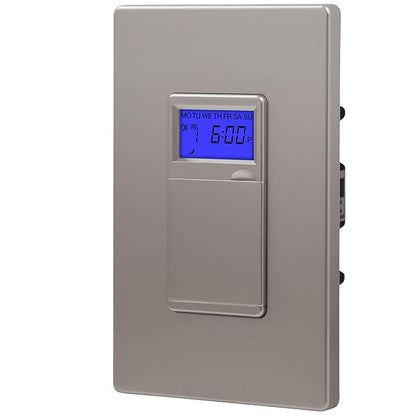 TOPGREENER Digital Astronomic Timer Switch, 7-Day Programmable Sunrise Sunset, Single Pole or 3-Way, Neutral Wire Required, 120VAC, UL Listed, TGT01-H-NK, Nickel