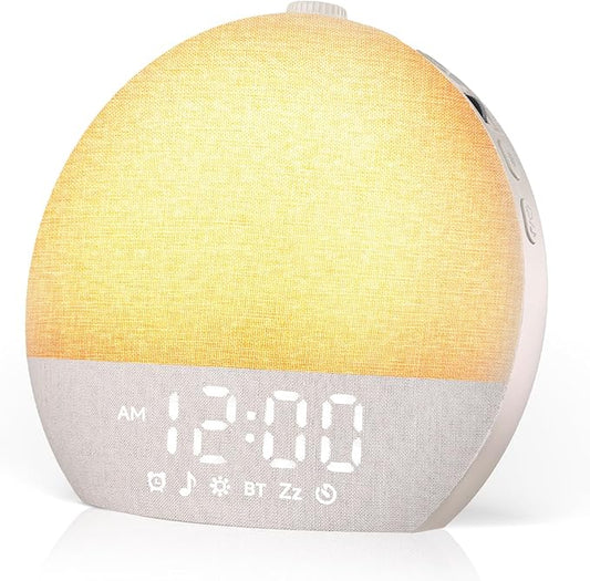 Geuuap Sunrise Alarm Clock White Noise Sound Machine for Bedroom | Natural Wake-Up Light with 30 Soothing Sleep Aids, Bluetooth Speaker, Dimmable Clock, Screen-Free Design for Baby Adults Kids-Khaki