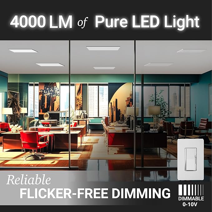 NUWATT 2 Pack 1x4 FT LED Surface Mount Panel 120-277V Universal Voltage, 3CCT 3000K/4000K/5000K Selectable, 4000LM, 40W, Internal Driver, 0-10V Dimmable, 12x48 Inch Flush Mount Ceiling Light, 1" Thick