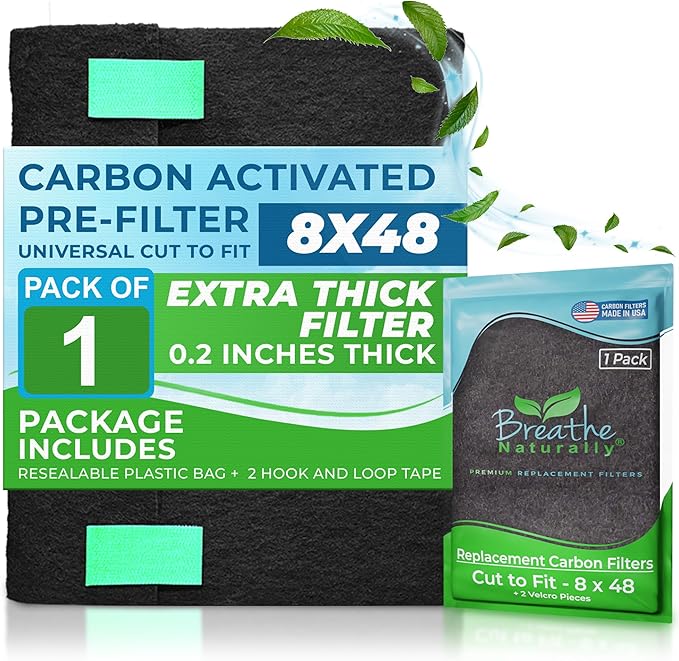 Breathe Naturally Universal Cut To Fit Carbon Activated Air Filter - Replacement Charcoal Filters - Pre Filter Carbon Sheet for Air Purifier, Vent Filters & More - Made in USA (Pack of 1, 8x48)