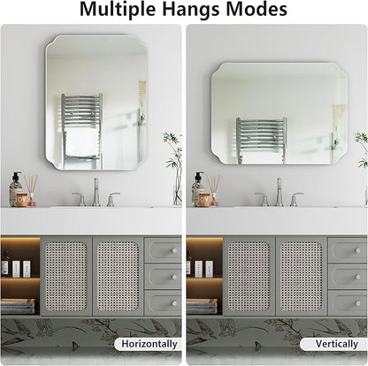 Bathroom Mirrors for Over Sink, Frameless Mirrors for Wall, 24x18 Inch Beveled Bathroom Mirror, Bathroom Vanity Mirror for Bedroom Living Room Entryway Home Decor