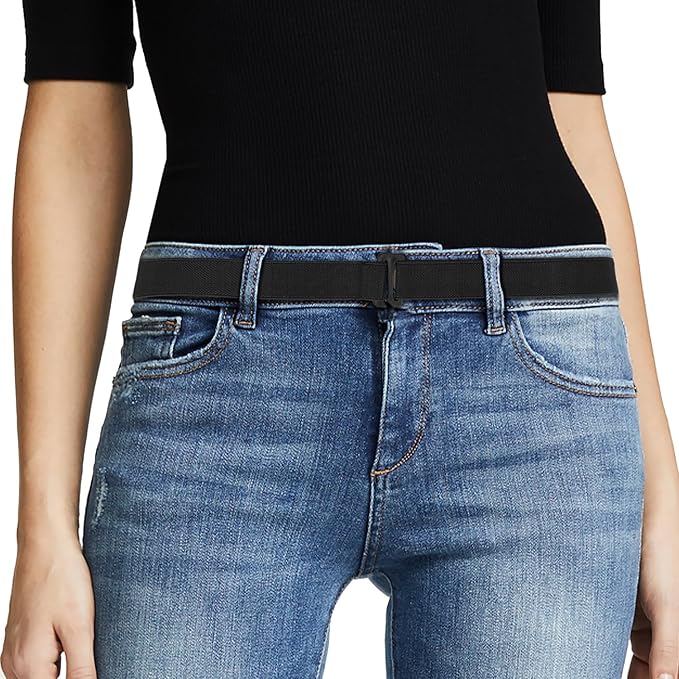 JASGOOD Women No Show Stretch Belt Elastic Web Strap Belt with Flat Buckle for Jeans Pants Dresses