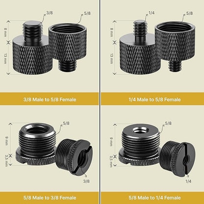 IXTECH Mic Stand Adapter Set 8 pieces Metal Microphone Stand Screw Thread Adapter 5/8 Female to 3/8 Male 3/8 Female to 5/8 Male 5/8 Female to 1/4 Male 1/4 Female to 5/8 Male Tripod Adapter ADP02A Blck