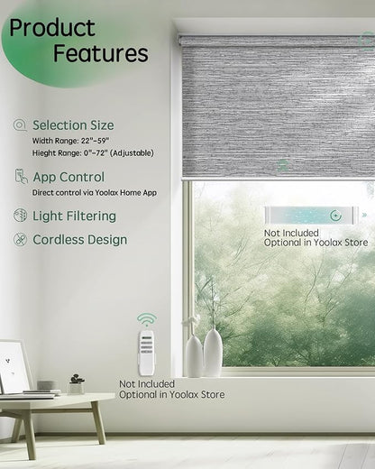 Yoolax Motorized Blinds App Control, Light Filtering Motorized Shades for Windows, Cordless Automatic Roller Shades for Bedroom Living Room Office(Light Filtering Jacquard Gray, 25" W x 72" H)
