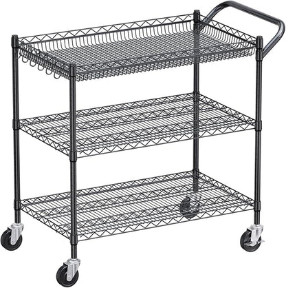 WDT 1350Lbs Capacity Heavy Duty Rolling Utility Cart, Large 3 Tier Rolling Carts with Wheels 24" Dx45 Wx39 H, NSF Commercial Grade Roll Metal Cart, Trolley Serving Cart for Garage, Kitchen, Warehouse