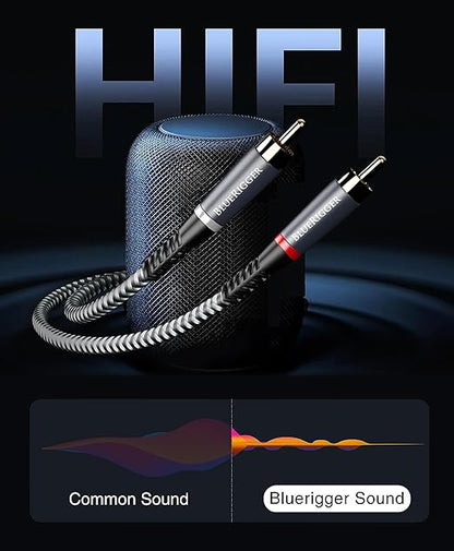 BlueRigger 3.5mm to RCA Audio Cable (6FT, RCA Male to Aux Audio, Braided, Headphone Jack Adapter, Metal Shell) - for Phones, Amplifiers, Tablets, Home Theater, Speakers, HDTV